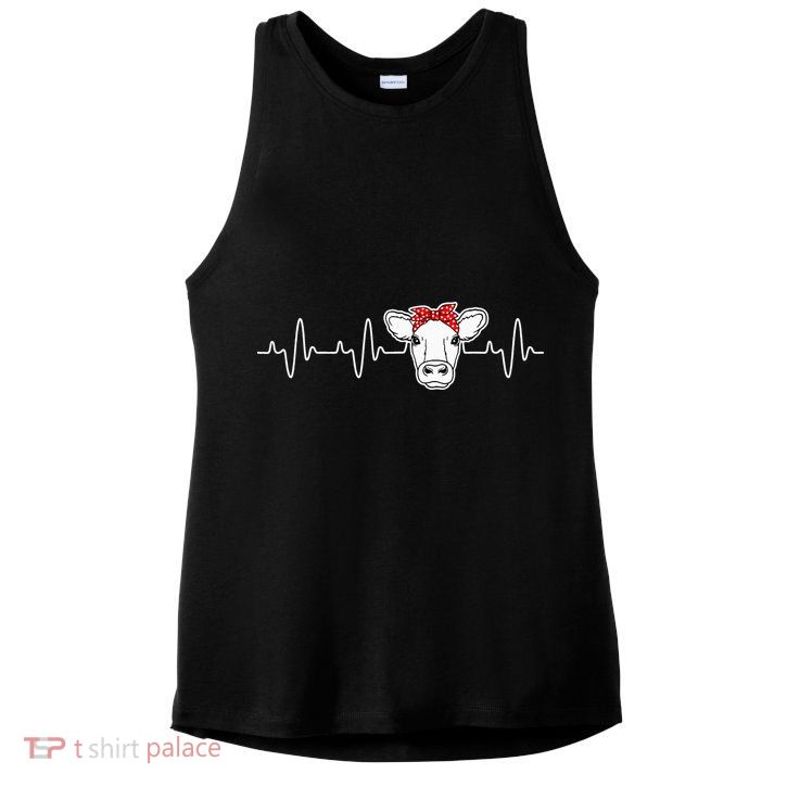 Cattle Cow Heart Valve EKG Heartbeat Cute Cow Lover funny Ladies PosiCharge Tri-Blend Wicking Tank