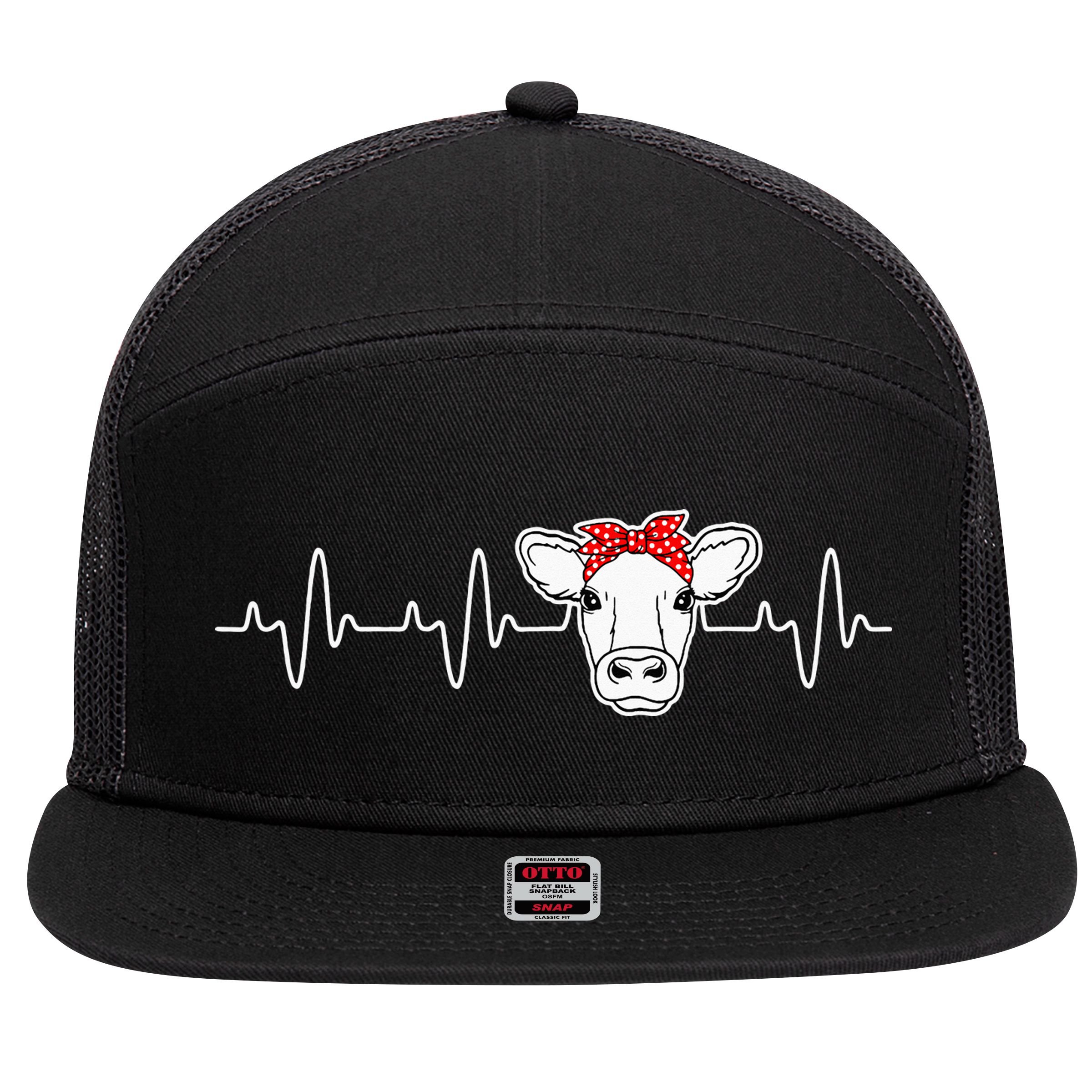 Cattle Cow Heart Valve EKG Heartbeat Cute Cow Lover funny 7 Panel Mesh Trucker Snapback Hat