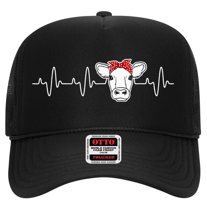 Cattle Cow Heart Valve EKG Heartbeat Cute Cow Lover funny High Crown Mesh Back Trucker Hat