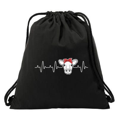 Cattle Cow Heart Valve EKG Heartbeat Cute Cow Lover funny Drawstring Bag