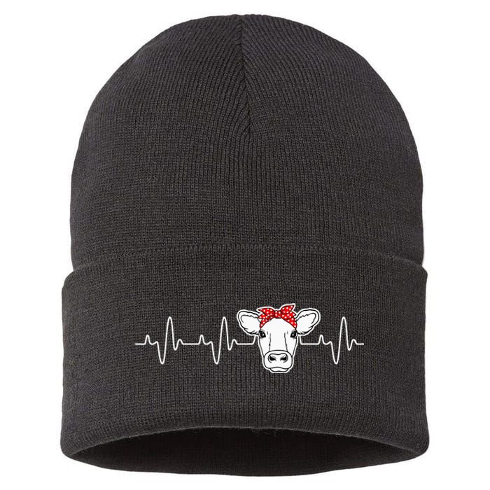 Cattle Cow Heart Valve EKG Heartbeat Cute Cow Lover funny Sustainable Knit Beanie