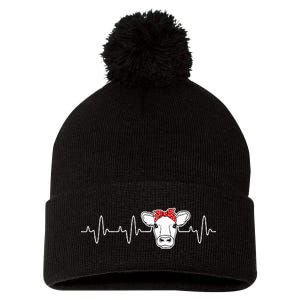 Cattle Cow Heart Valve EKG Heartbeat Cute Cow Lover funny Pom Pom 12in Knit Beanie