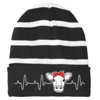 Cattle Cow Heart Valve EKG Heartbeat Cute Cow Lover funny Striped Beanie with Solid Band