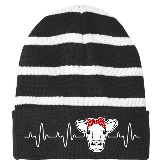 Cattle Cow Heart Valve EKG Heartbeat Cute Cow Lover funny Striped Beanie with Solid Band