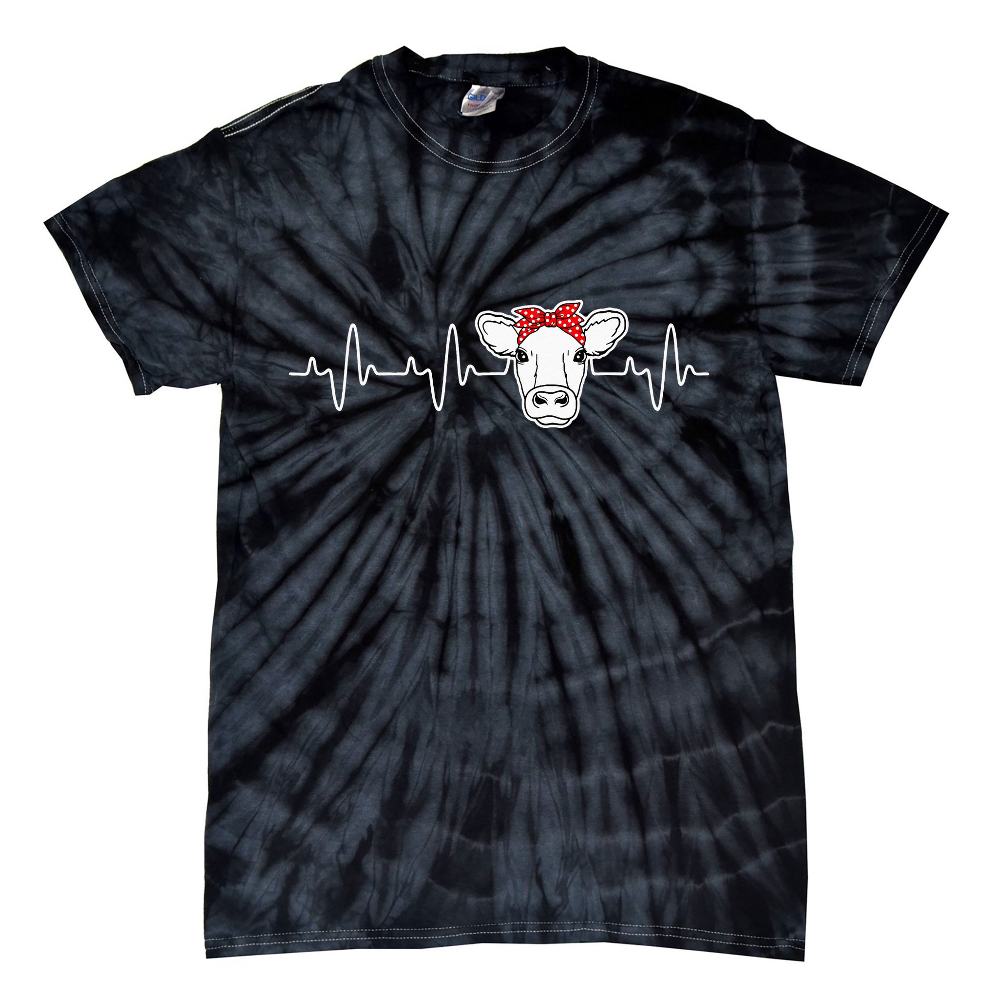 Cattle Cow Heart Valve EKG Heartbeat Cute Cow Lover funny Tie-Dye T-Shirt