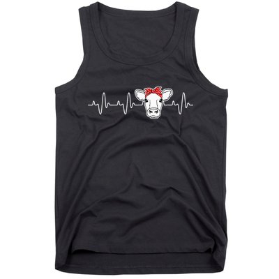 Cattle Cow Heart Valve EKG Heartbeat Cute Cow Lover funny Tank Top