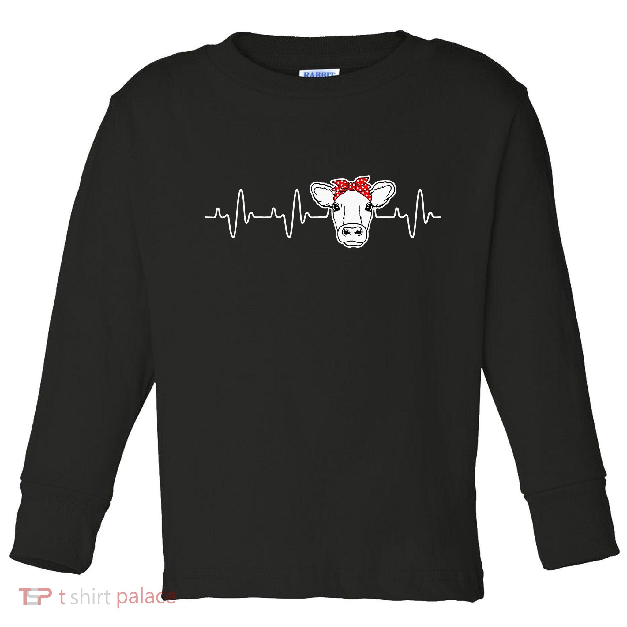 Cattle Cow Heart Valve EKG Heartbeat Cute Cow Lover funny Toddler Long Sleeve Shirt