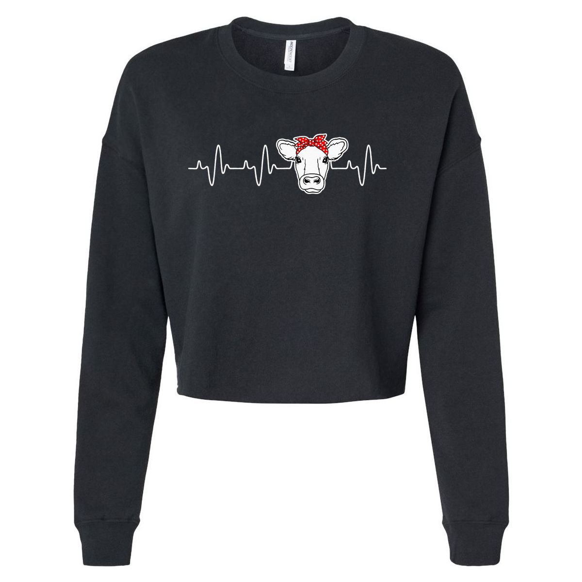Cattle Cow Heart Valve EKG Heartbeat Cute Cow Lover funny Cropped Pullover Crew
