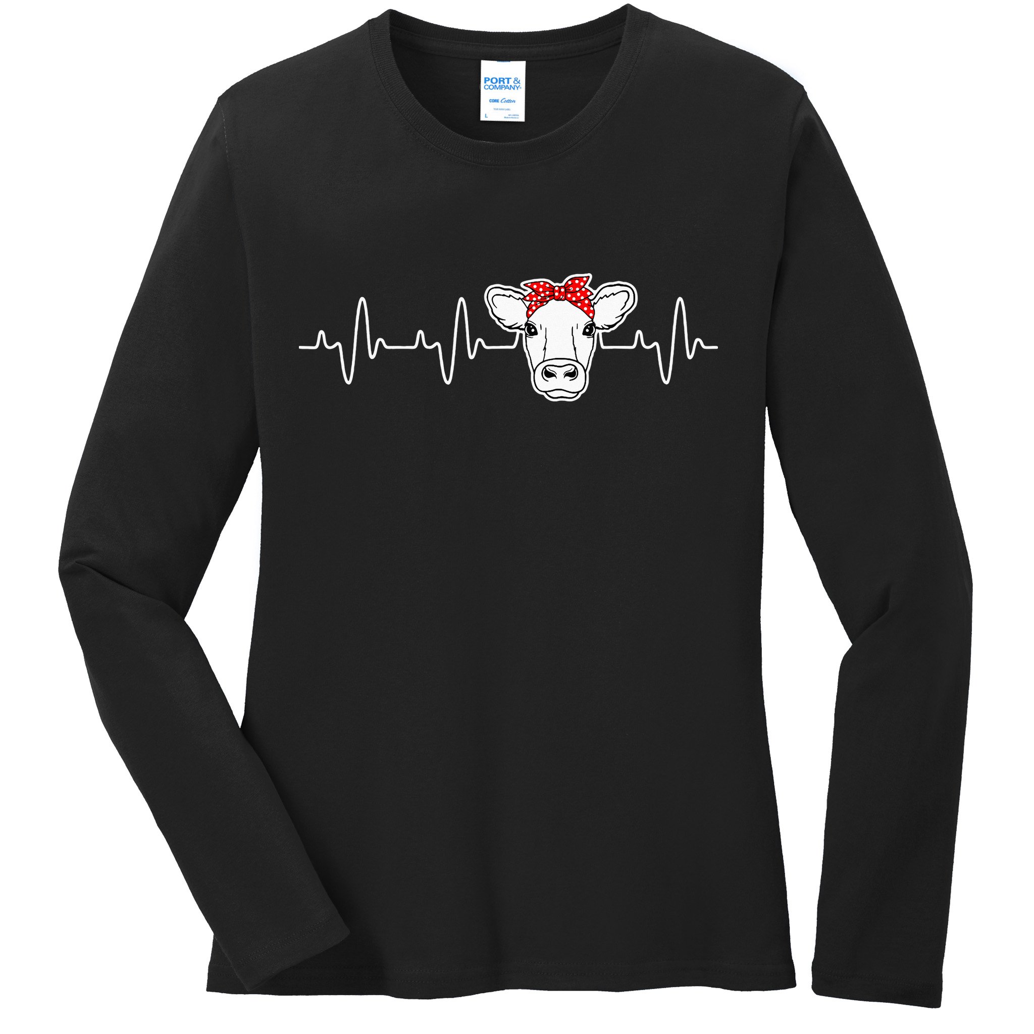 Cattle Cow Heart Valve EKG Heartbeat Cute Cow Lover funny Ladies Long Sleeve Shirt