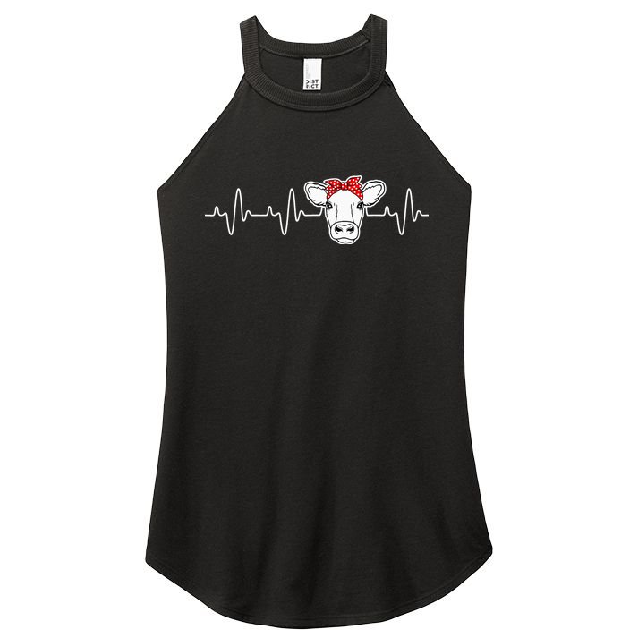 Cattle Cow Heart Valve EKG Heartbeat Cute Cow Lover funny Women's Perfect Tri Rocker Tank