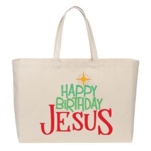 Christian Christmas Happy Birthday Jesus Gift Cotton Canvas Jumbo Tote