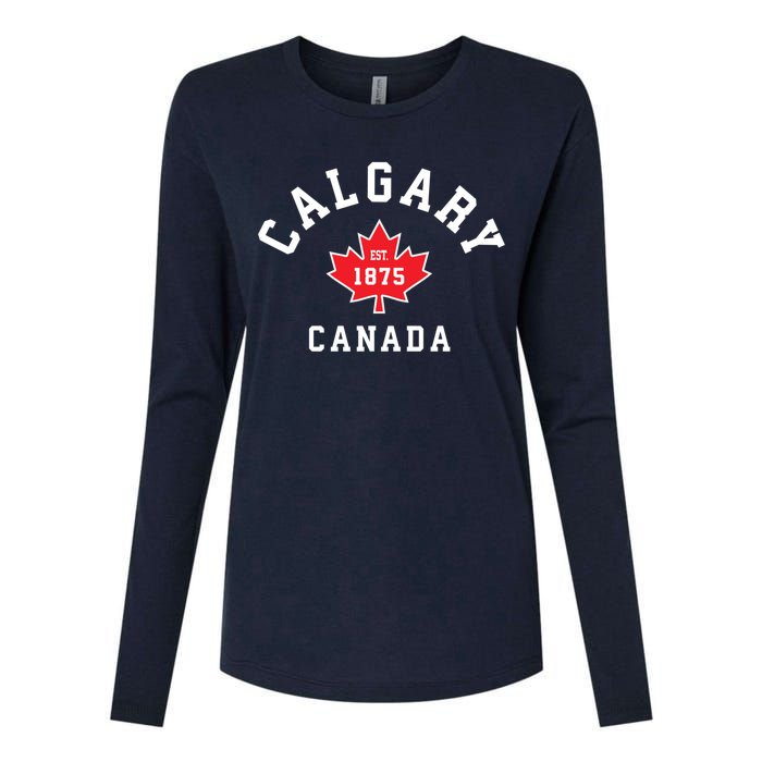 Calgary Canada Hoodie Canadian Flag Maple Leaf Womens Cotton Relaxed Long Sleeve T-Shirt