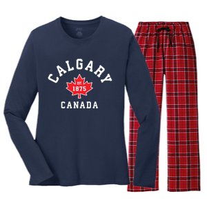 Calgary Canada Hoodie Canadian Flag Maple Leaf Women's Long Sleeve Flannel Pajama Set 