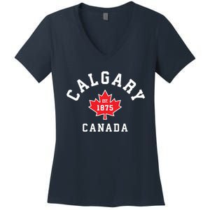 Calgary Canada Hoodie Canadian Flag Maple Leaf Women's V-Neck T-Shirt