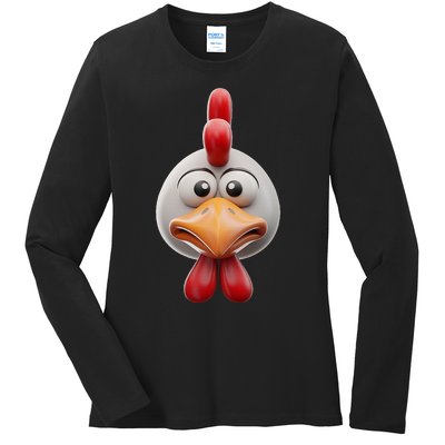 Chicken Chicken Hen Face Costume Ladies Long Sleeve Shirt