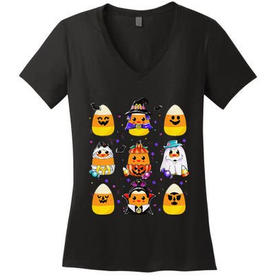 Candy Corn Halloween Costume Characters Candy Corn Crew Gift Women's V-Neck T-Shirt