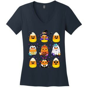 Candy Corn Halloween Costume Characters Candy Corn Crew Gift Women's V-Neck T-Shirt