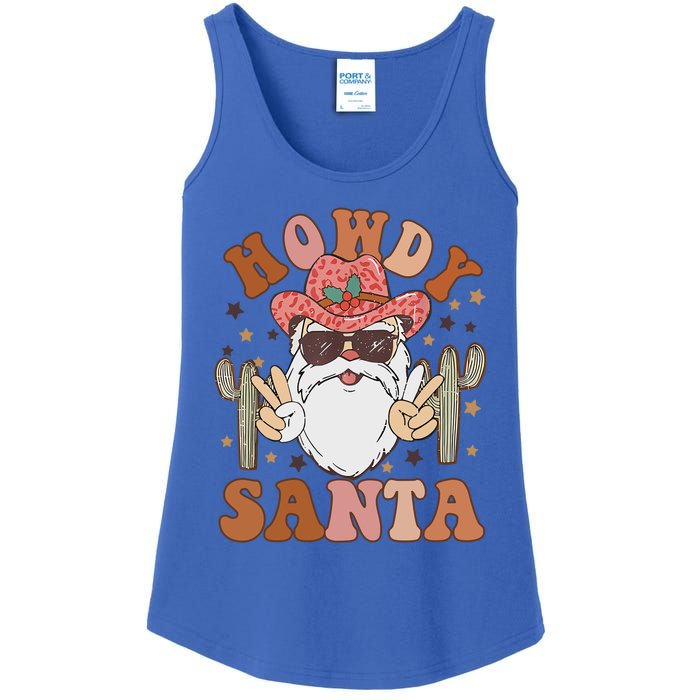 Christmas Cow Howdy Santa Western Vintage Cow Retro Gift Ladies Essential Tank