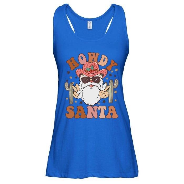 Christmas Cow Howdy Santa Western Vintage Cow Retro Gift Ladies Essential Flowy Tank