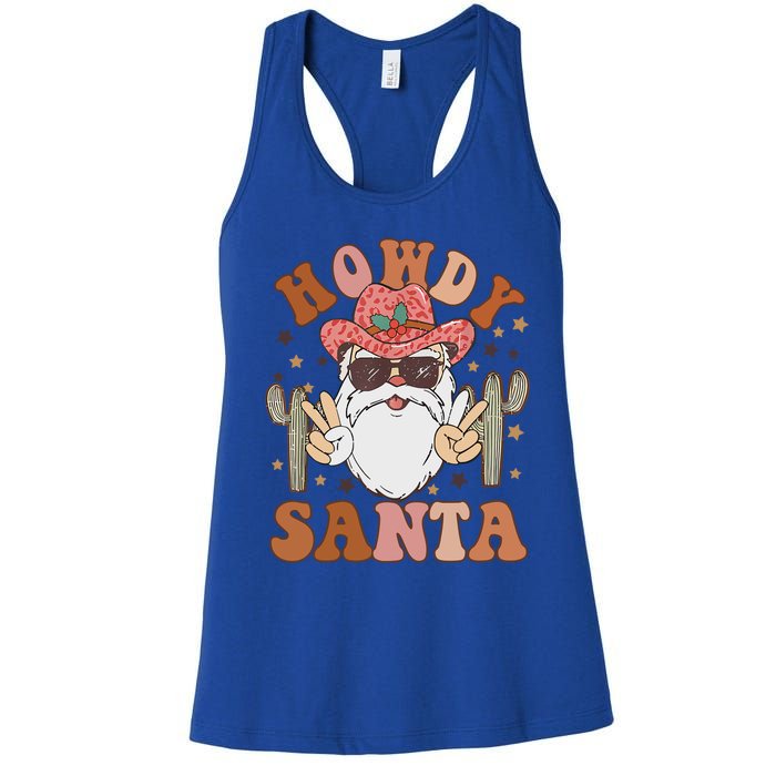 Christmas Cow Howdy Santa Western Vintage Cow Retro Gift Women's Racerback Tank