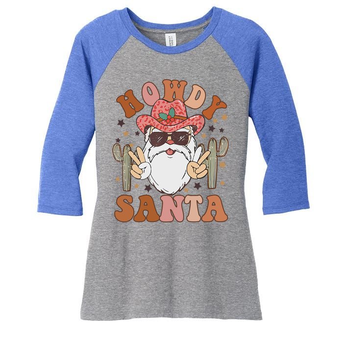 Christmas Cow Howdy Santa Western Vintage Cow Retro Gift Women's Tri-Blend 3/4-Sleeve Raglan Shirt