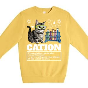 Cation Chemistry Humor Science Teacher Cat Pun Cat Lover Gift Premium Crewneck Sweatshirt