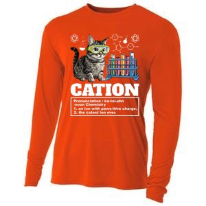 Cation Chemistry Humor Science Teacher Cat Pun Cat Lover Gift Cooling Performance Long Sleeve Crew