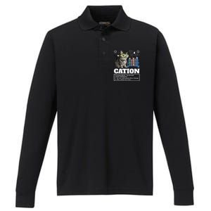 Cation Chemistry Humor Science Teacher Cat Pun Cat Lover Gift Performance Long Sleeve Polo