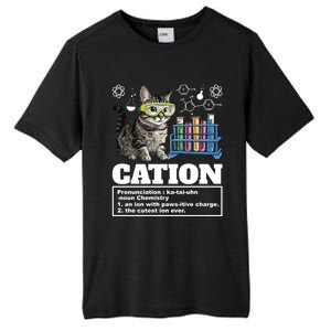 Cation Chemistry Humor Science Teacher Cat Pun Cat Lover Gift Tall Fusion ChromaSoft Performance T-Shirt