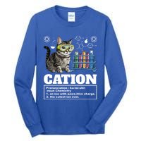 Cation Chemistry Humor Science Teacher Cat Pun Cat Lover Gift Tall Long Sleeve T-Shirt