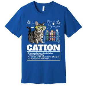 Cation Chemistry Humor Science Teacher Cat Pun Cat Lover Gift Premium T-Shirt