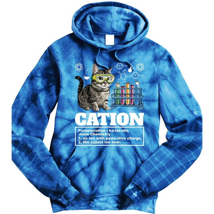 Cation Chemistry Humor Science Teacher Cat Pun Cat Lover Gift Tie Dye Hoodie