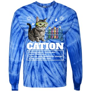 Cation Chemistry Humor Science Teacher Cat Pun Cat Lover Gift Tie-Dye Long Sleeve Shirt