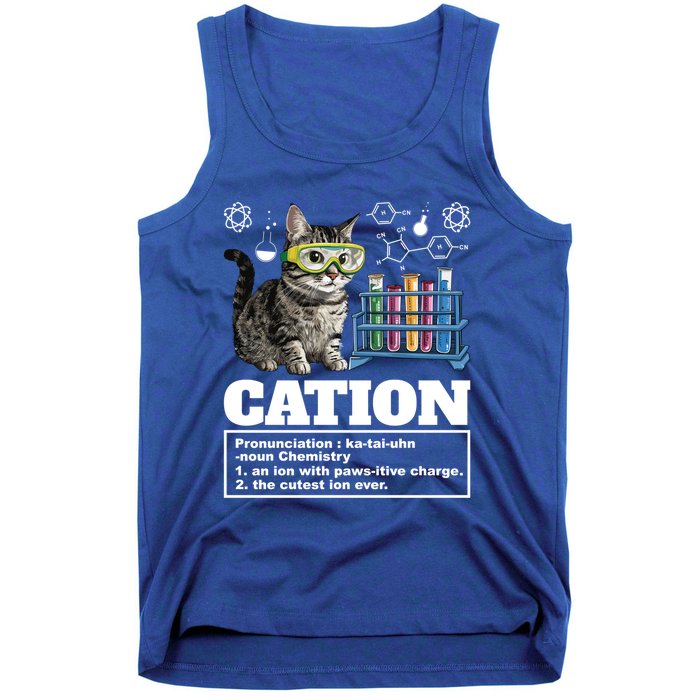 Cation Chemistry Humor Science Teacher Cat Pun Cat Lover Gift Tank Top