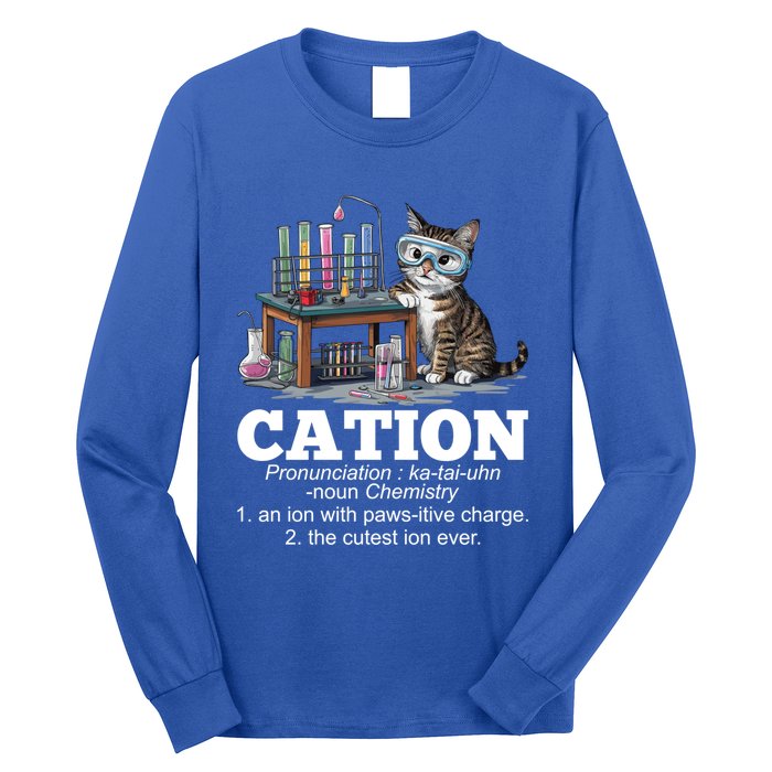 Cation Chemistry Humor Science Teacher Cat Pun Funny Gift Long Sleeve Shirt