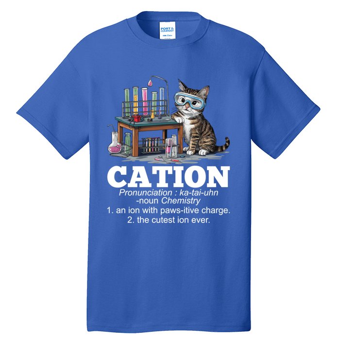 Cation Chemistry Humor Science Teacher Cat Pun Funny Gift Tall T-Shirt