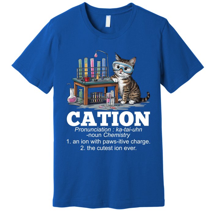 Cation Chemistry Humor Science Teacher Cat Pun Funny Gift Premium T-Shirt