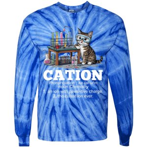 Cation Chemistry Humor Science Teacher Cat Pun Funny Gift Tie-Dye Long Sleeve Shirt