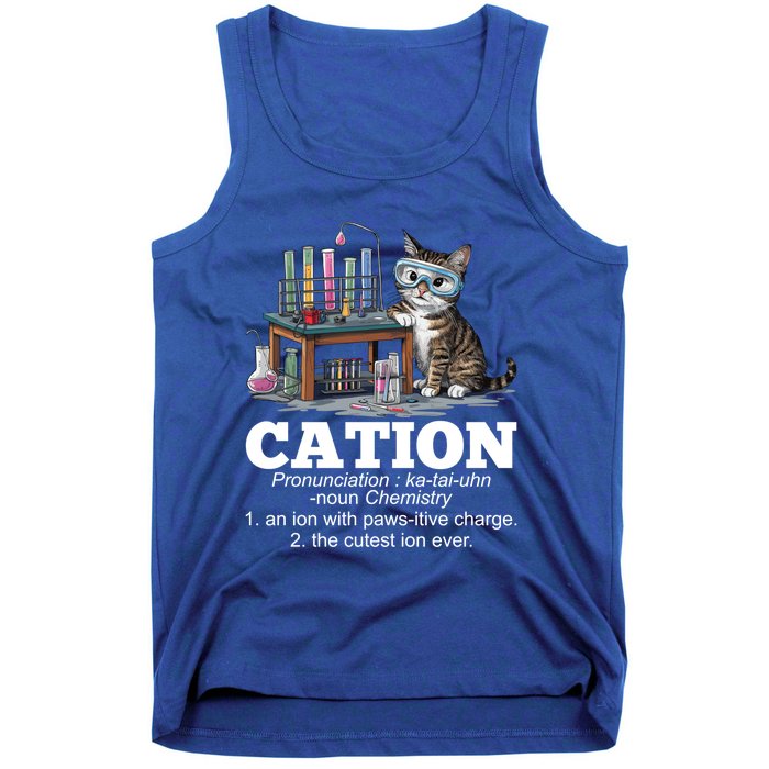 Cation Chemistry Humor Science Teacher Cat Pun Funny Gift Tank Top