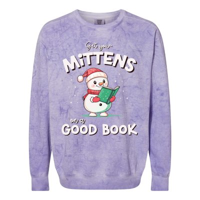 Cute Christmas Holiday Snow Mittens On A Good Book Gift Colorblast Crewneck Sweatshirt