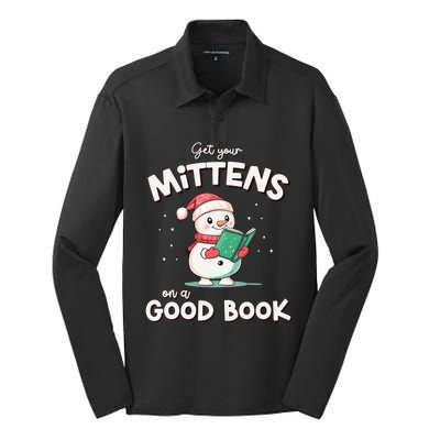 Cute Christmas Holiday Snow Mittens On A Good Book Gift Silk Touch Performance Long Sleeve Polo