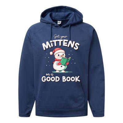 Cute Christmas Holiday Snow Mittens On A Good Book Gift Performance Fleece Hoodie