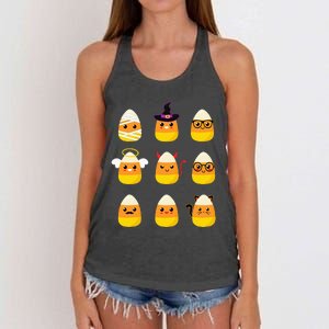 Candy Corn Halloween Costume Characters Women's Knotted Racerback Tank