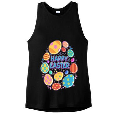 Cute Colorful Happy Easter Eggs Ladies PosiCharge Tri-Blend Wicking Tank