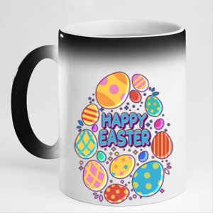 Cute Colorful Happy Easter Eggs 11oz Black Color Changing Mug