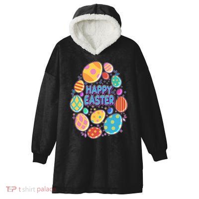Cute Colorful Happy Easter Eggs Hooded Wearable Blanket