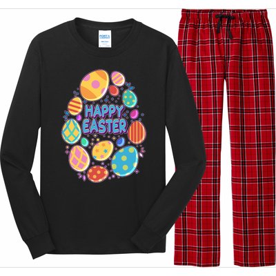 Cute Colorful Happy Easter Eggs Long Sleeve Pajama Set