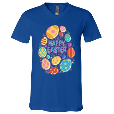 Cute Colorful Happy Easter Eggs V-Neck T-Shirt