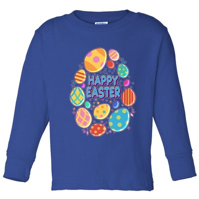 Cute Colorful Happy Easter Eggs Toddler Long Sleeve Shirt