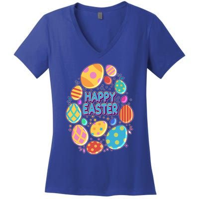 Cute Colorful Happy Easter Eggs Women's V-Neck T-Shirt
